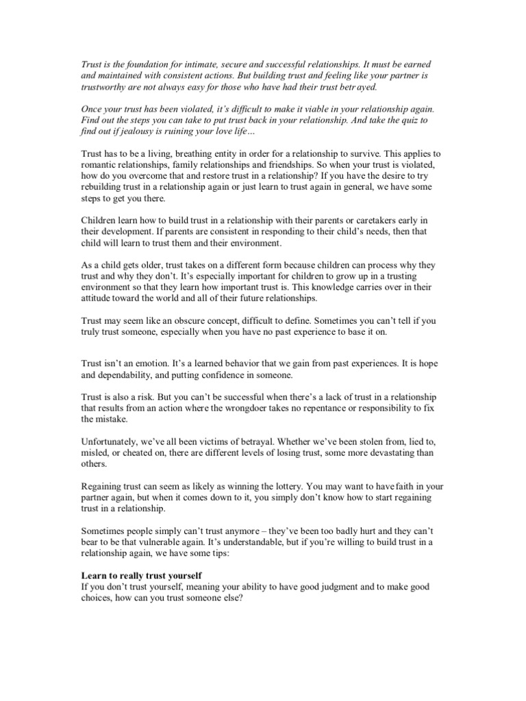 Rebuilding Trust in Relationships | PDF | Trust (Emotion) | Forgiveness