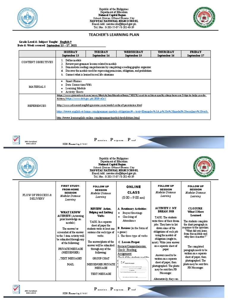 Grade 9 LEARNING PLAN Quarter 1 Week 1 | PDF | Learning | Human ...
