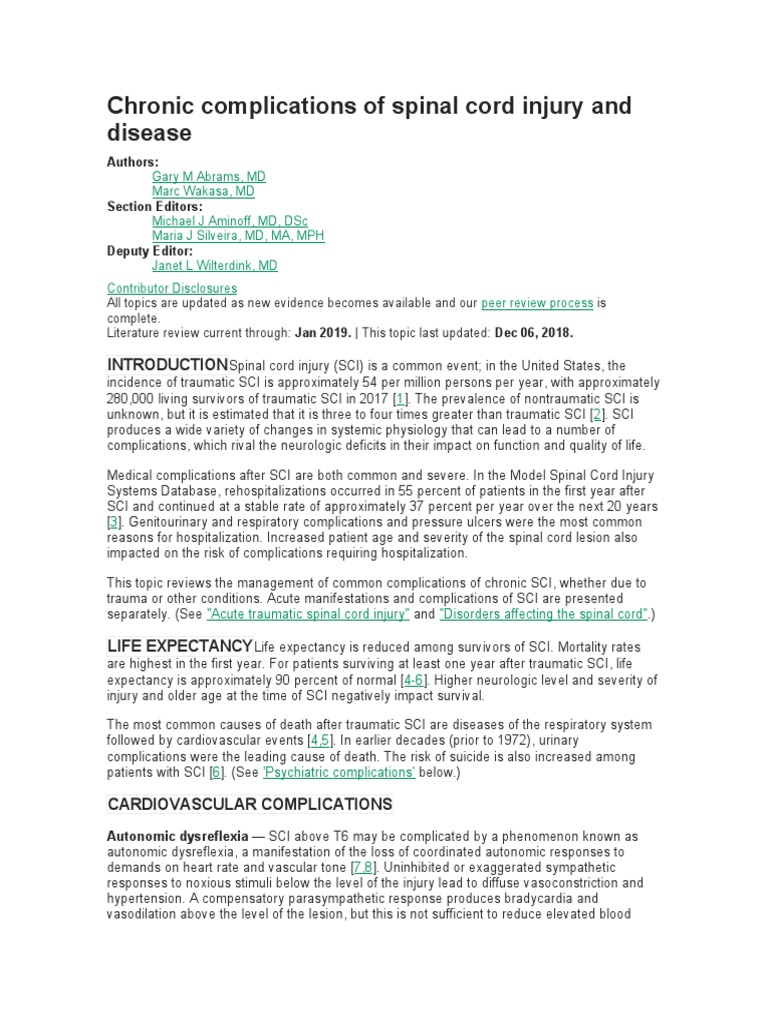 Chronic Complications of Spinal Cord Injury and Disease PDF Urinary