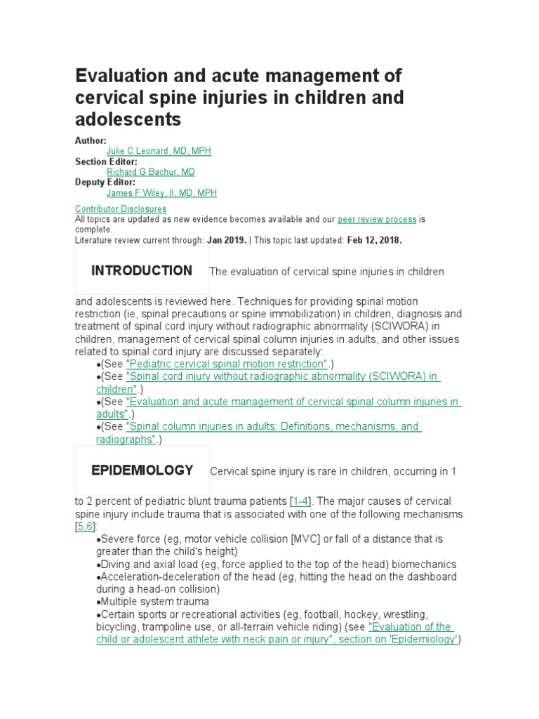 Evaluation and Acute Management of Cervical Spine Injuries in Children ...