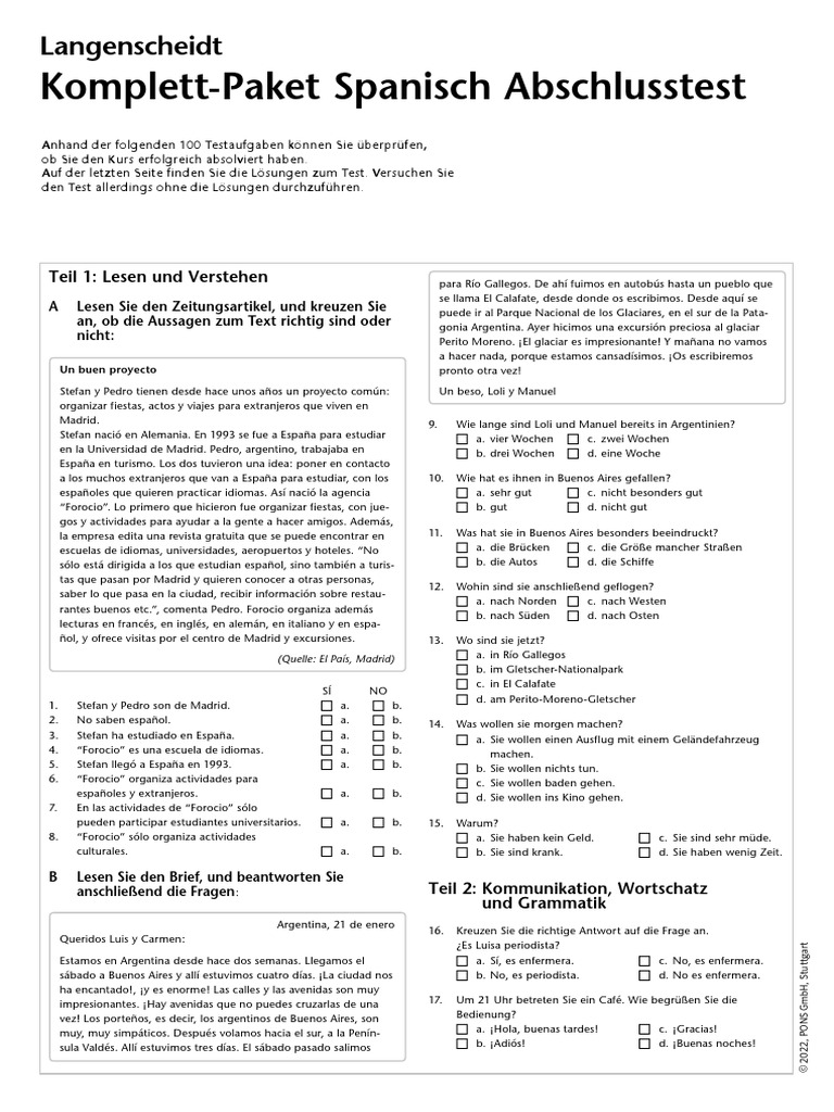 Komplett-Paket Spanisch Abschlusstest | PDF