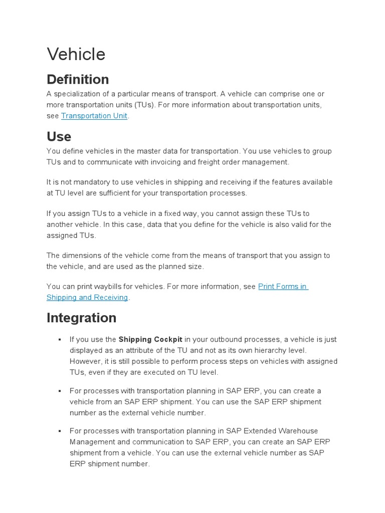 Vehicle: Transportation Unit | PDF