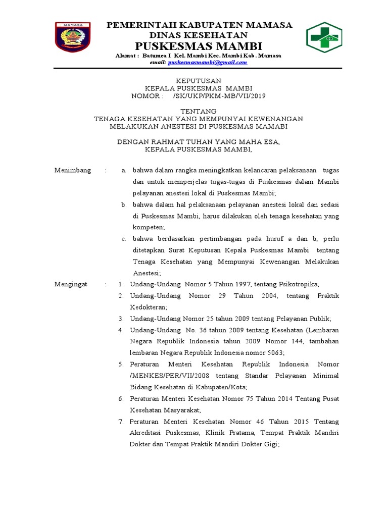 Tenaga Kesehatan Anestesi Puskesmas Mambi | PDF