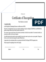 Certificate of Recognition: This Certificate Is Awarded