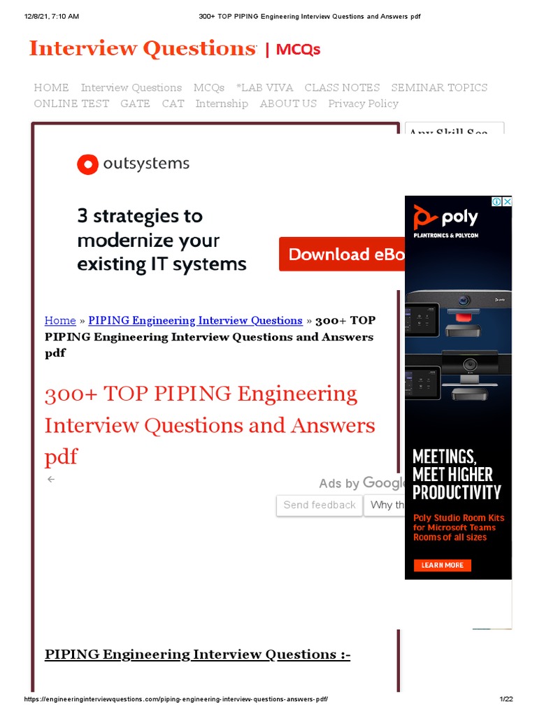300+ TOP PIPING Engineering Interview Questions and Answers PDF PDF