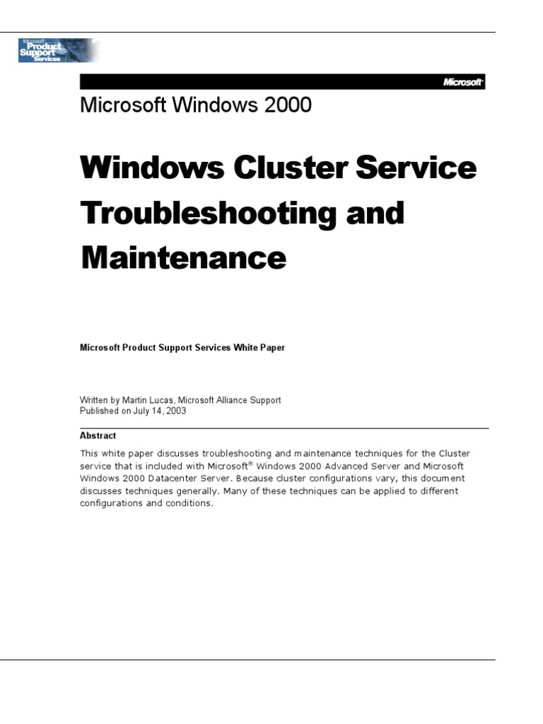 Windows Cluster Service Troubleshooting and Maintenance | PDF ...