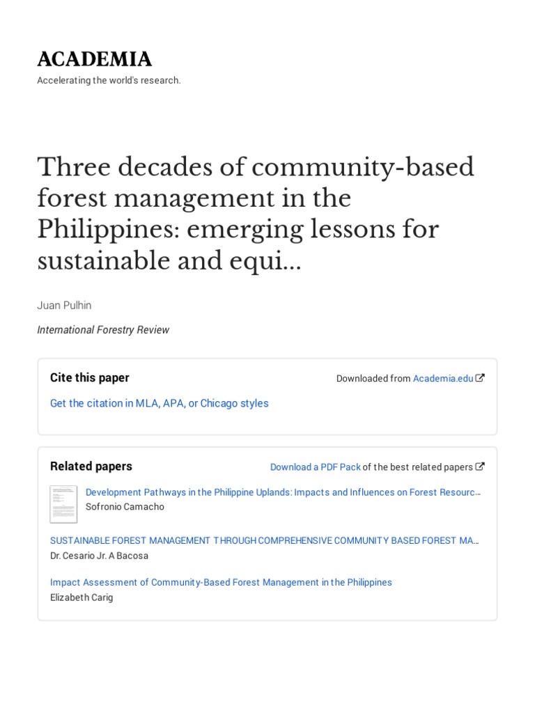 Three Decades of Community-Based Forest Management in The Philippines ...