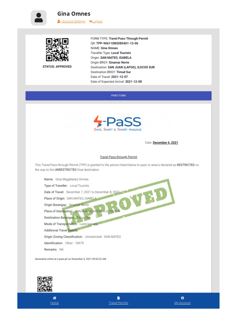 S-PaSS Traveler Form Document | PDF