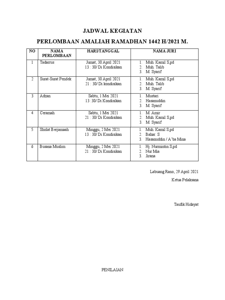 Jadwal Kegiatan Amaliah Ramadhan 1442 H Pdf