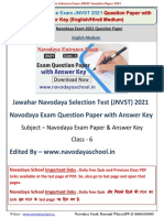 Jawahar Navodaya Selection Test (JNVST) 2021 Navodaya Exam Question Paper With Answer Key