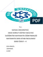 T.C. Kafkas Üniversitesi Dede Korkut Eğitim Fakültesi İlköğretim Matematik Öğretmenliği Matematik Ders Kitabi İncelemesi Dersi Ödevi - 4