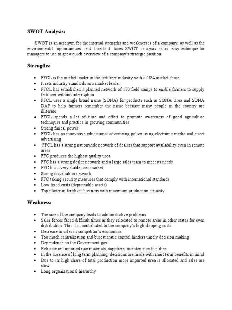 SWOT Analyses | PDF | Swot Analysis | Agriculture
