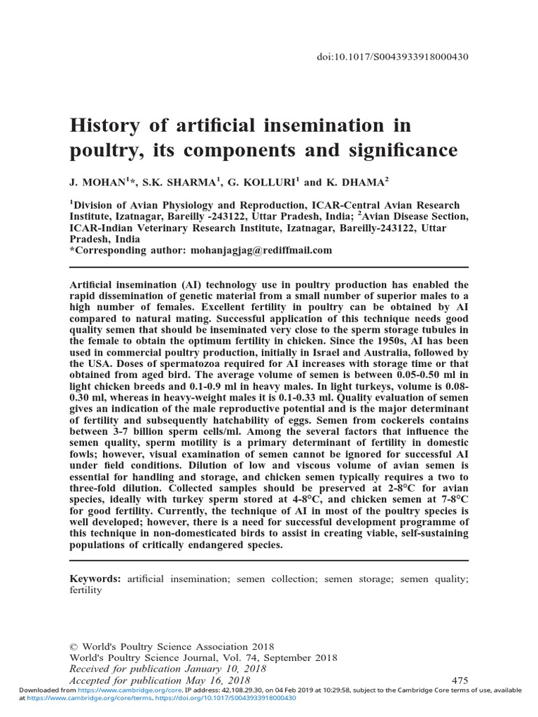History of Artificial Insemination in Poultry Its Components and
