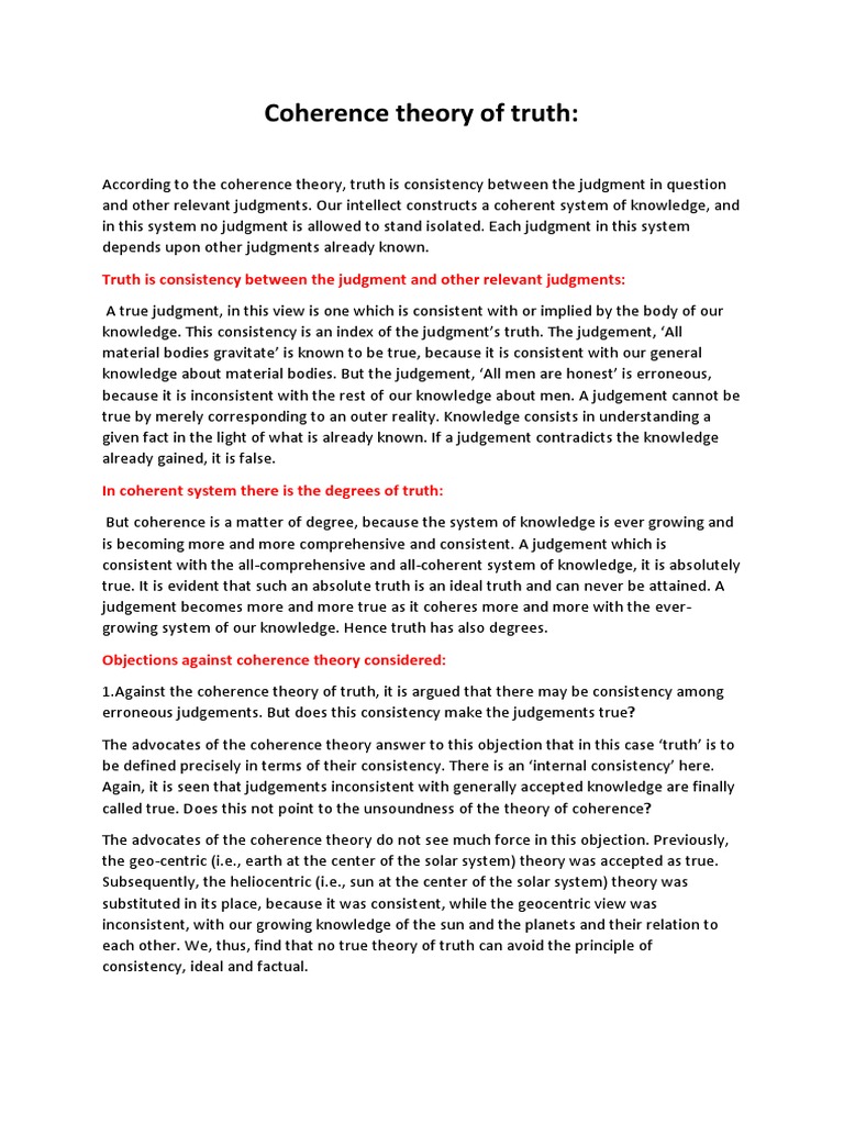 Coherence Theory of Truth | PDF | Truth | Theory