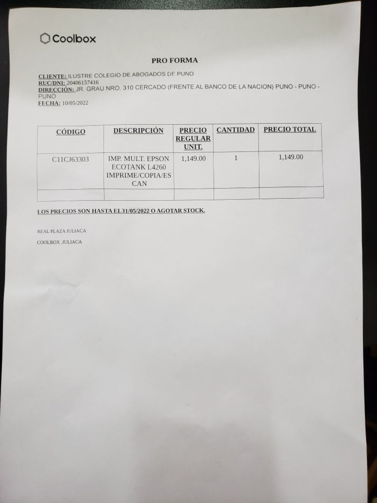 Modelo de Proforma Colbox | PDF