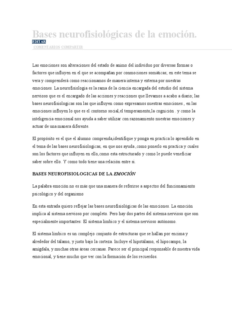 Bases neurofisiológicas de las emociones | PDF | Las emociones ...