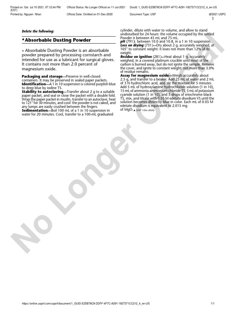 Absorbable Dusting Powder PDF Magnesium Chemical Elements