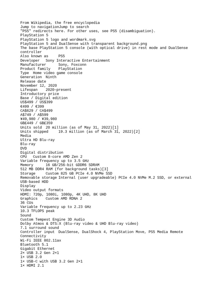 Consola Ps5 Pdf Blu Ray Computer Hardware