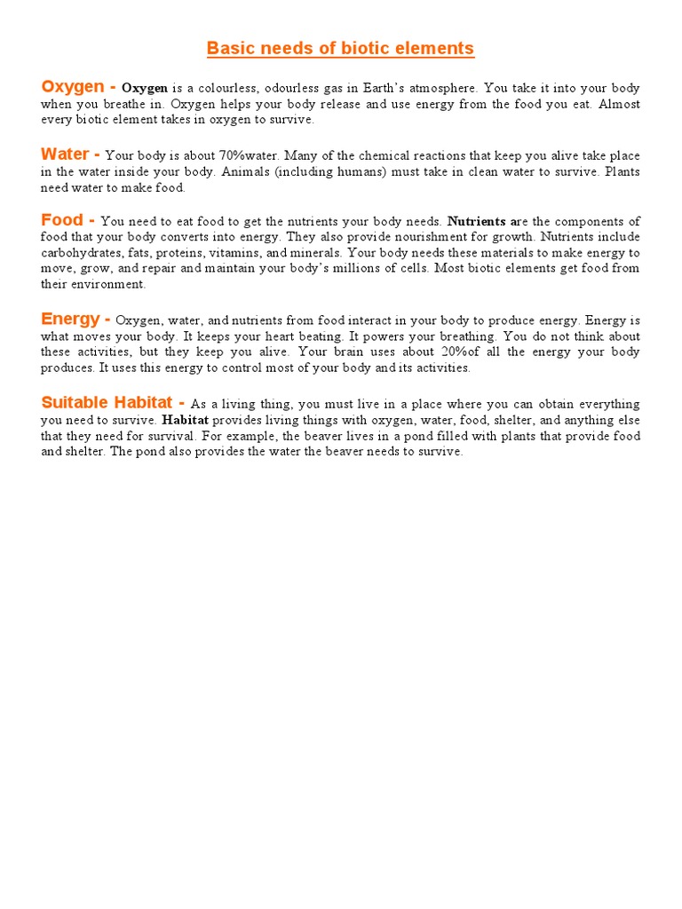 Essential Needs of Biotic Elements | PDF
