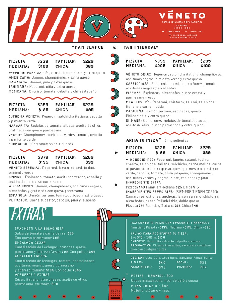 Menú de Pizzas y Comidas Variadas | PDF | Pizza | Salsa de tomate