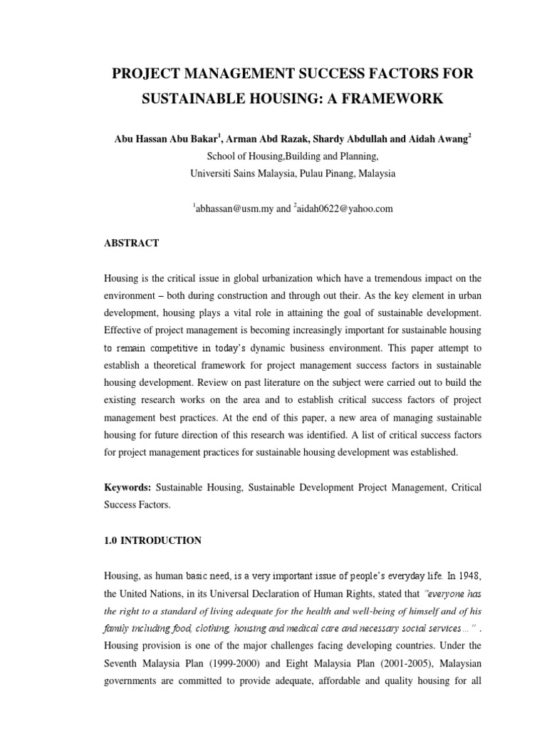 Project Management for Sustainable Housing | PDF | Green Building ...