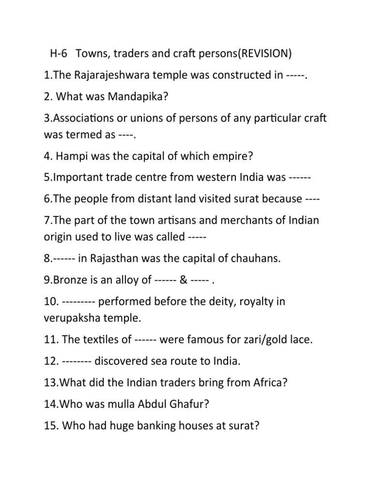 H-6 Towns, Traders & Craft Persons (REVISION) | PDF