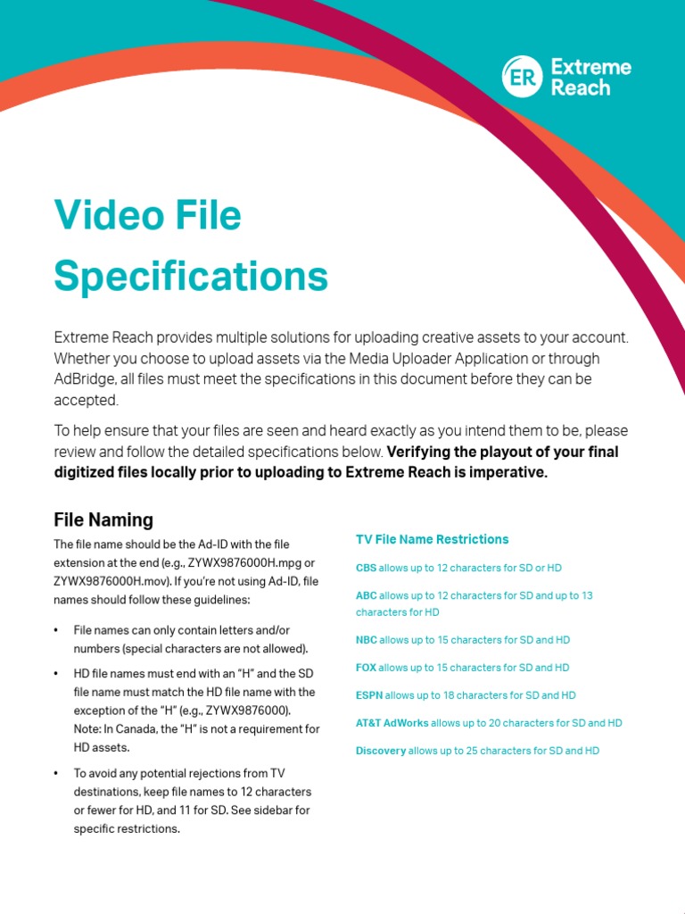 Extreme Reach Master File Specifications | PDF | Video | Film And Video ...