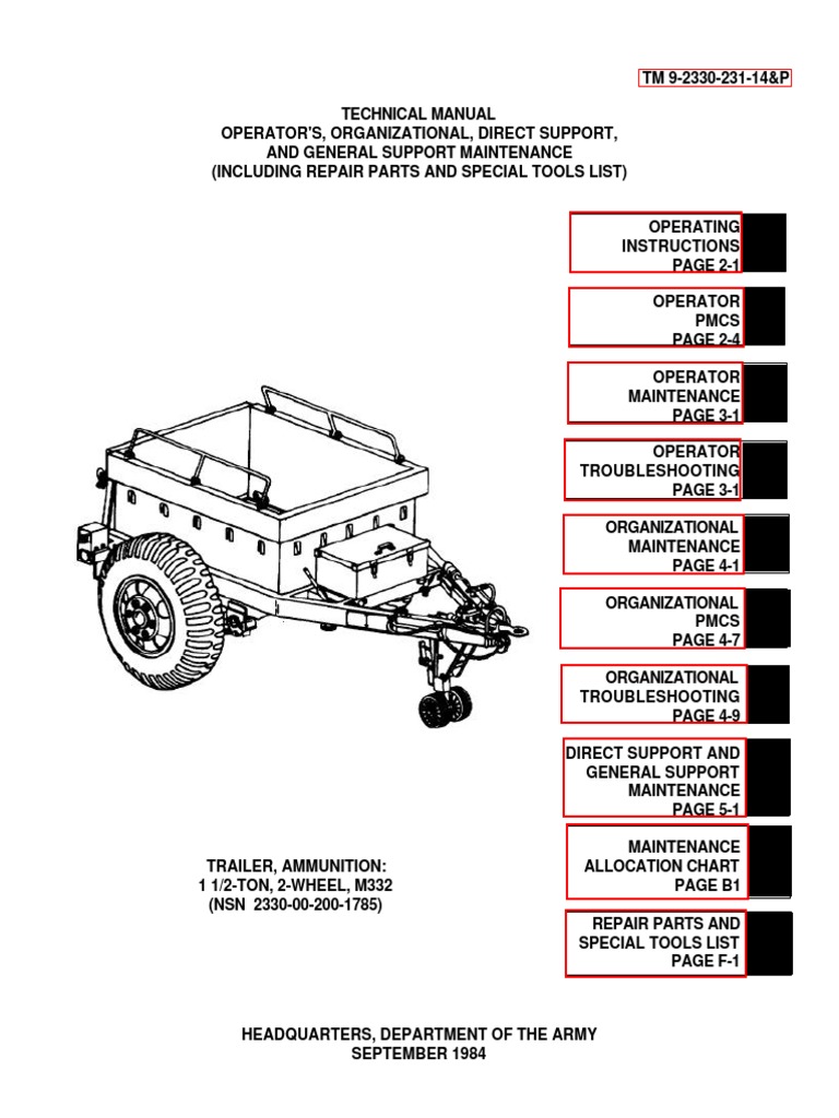 1/6　12インチ　U.S.ARMY 10th SPECIAL FORCES TM 9-2330-231-14P M332 Ammo Trailer | PDF | Trailer (Vehicle