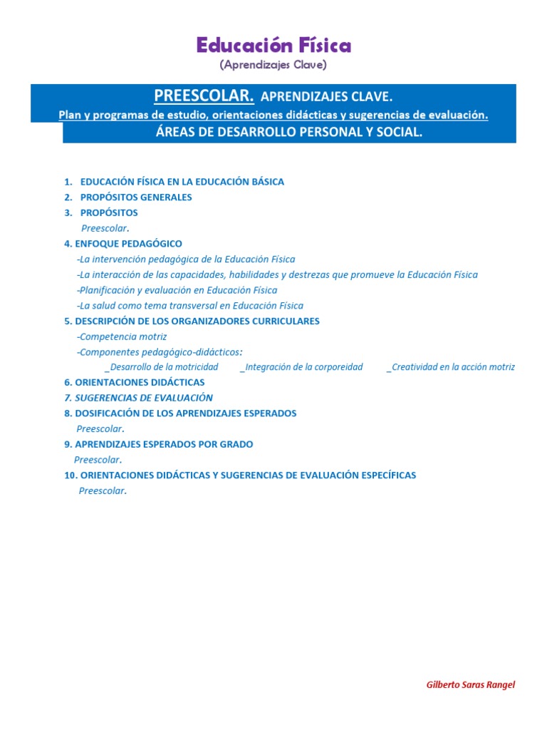 Aprendizajes Clave en Educación Física Preescolar | PDF | Educación de ...