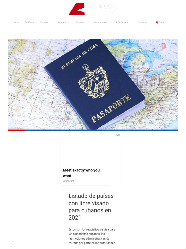 Listado de Países Con Libre Visado para Cubanos en 2021 PDF Visa de