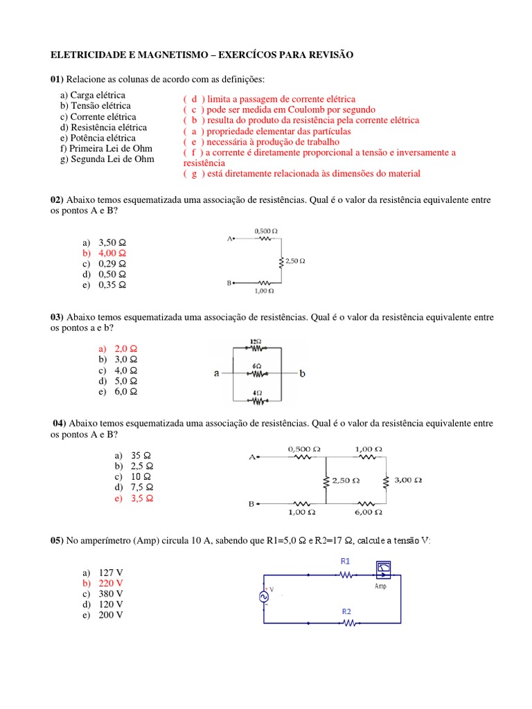 Exercícios de Eletricidade e Magnetismo | PDF | Rede elétrica ...