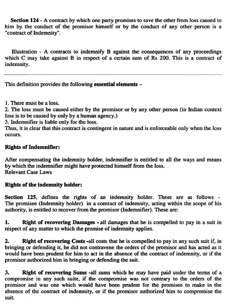 Indemnity. This Definition Provides The Following Essential Elements PDF Guarantee Indemnity