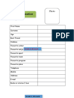 Personal Information Worksheet Templates Layouts 98930