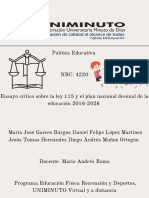 Ensayo Crítico Sobre La Ley 115 y El Plan Nacional Decenal de La Educación 2016 2.0