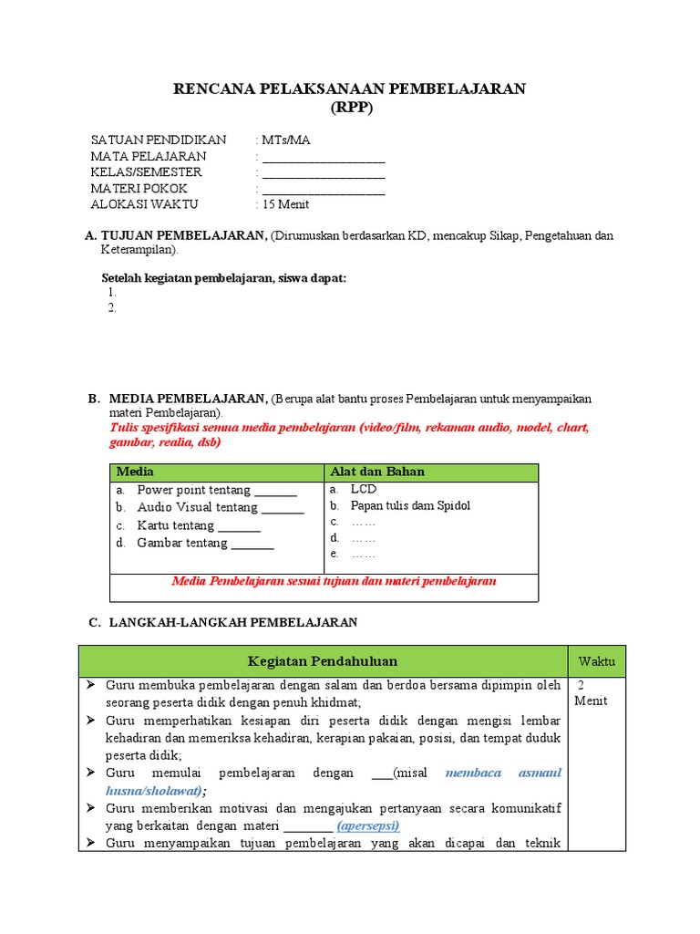 RPP Pembelajaran MTs/MA: Panduan Lengkap | PDF | Karier & Perkembangan