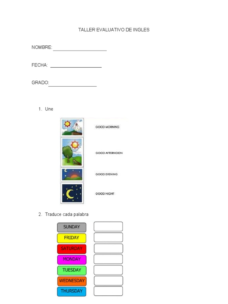 Evaluacion de Ingles Segundo | PDF | Arte