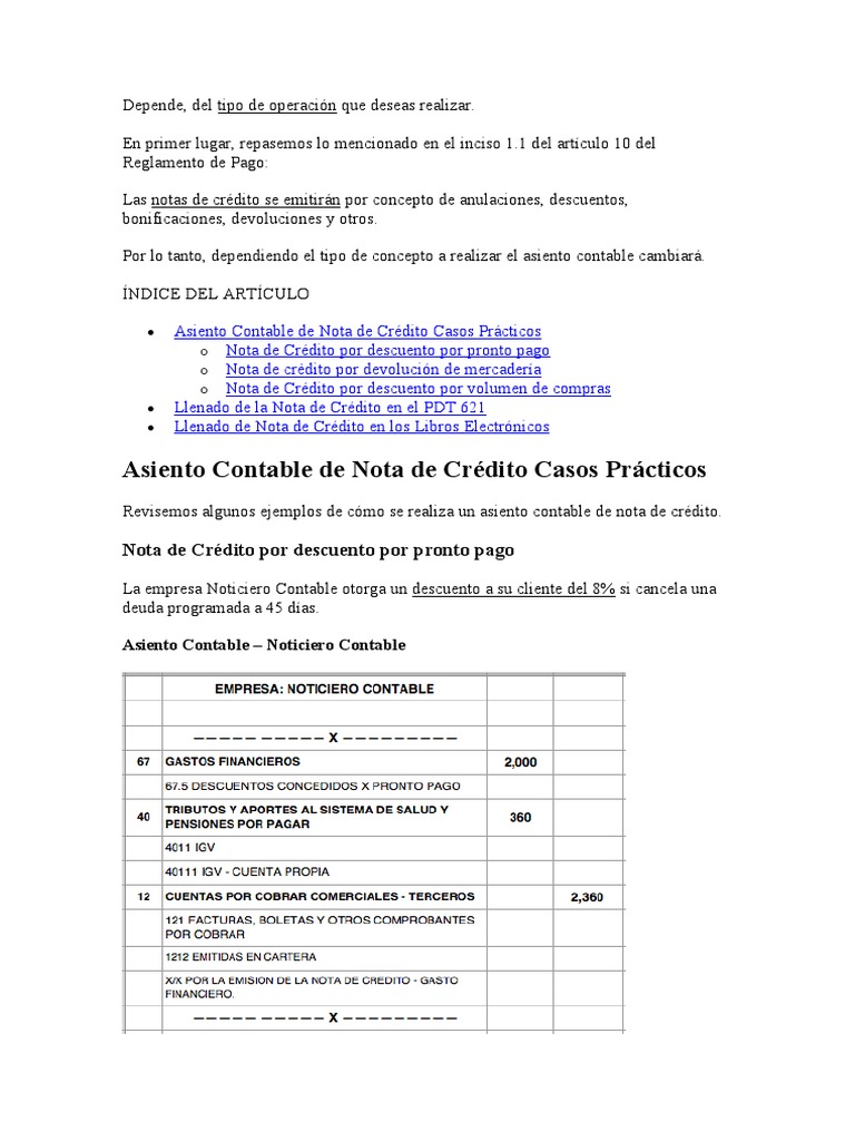 Asientos Contables de Notas de Crédito | PDF | Negocios | Finanzas y dinero