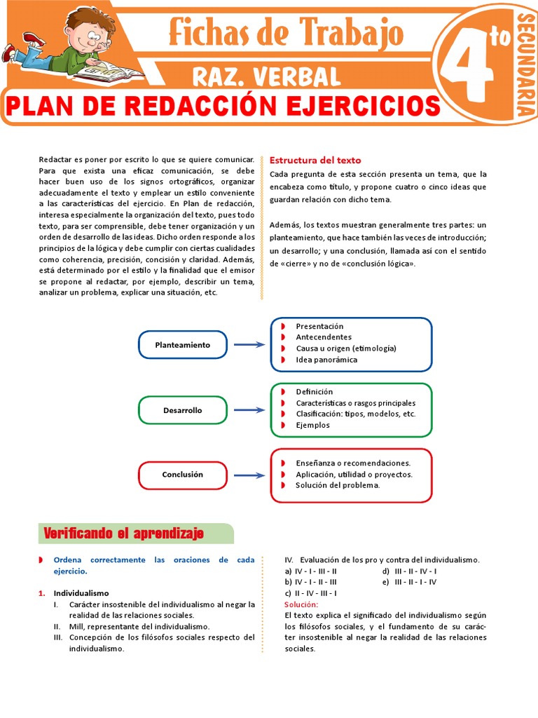 Plan de Redaccion Ejercicios para Cuarto Grado de Secundaria Ok | PDF ...