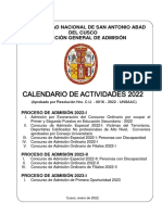 Calendario de admision UNSAAC 2022