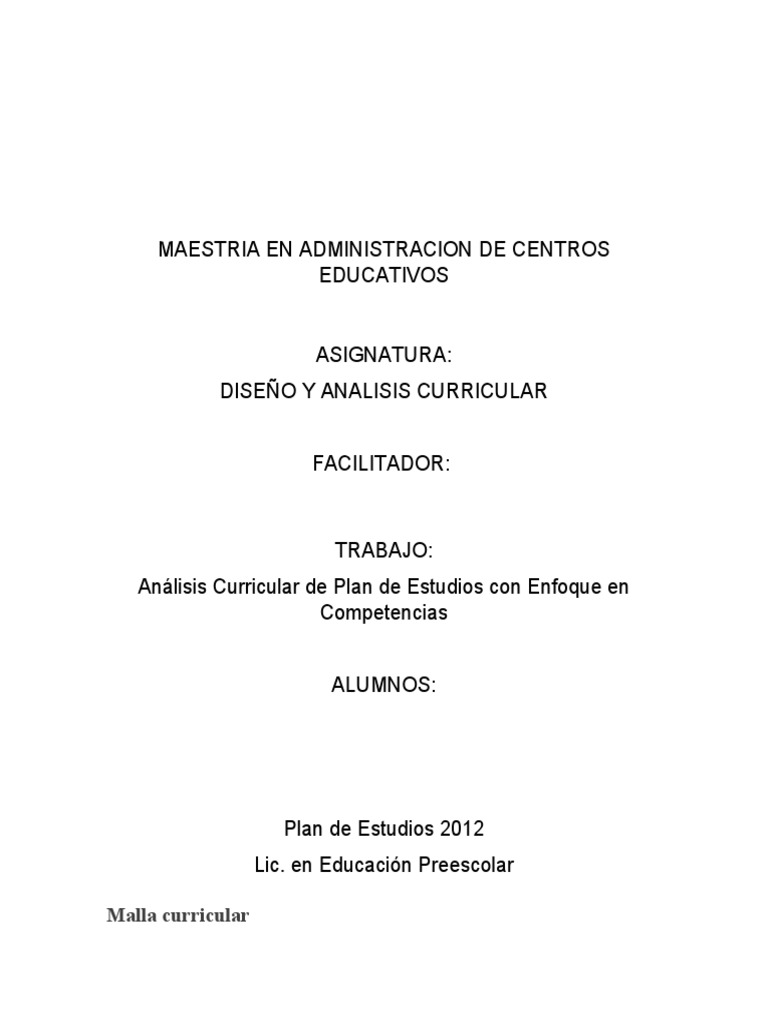 Análisis Curricular de Educación Normal | PDF | Plan de estudios ...