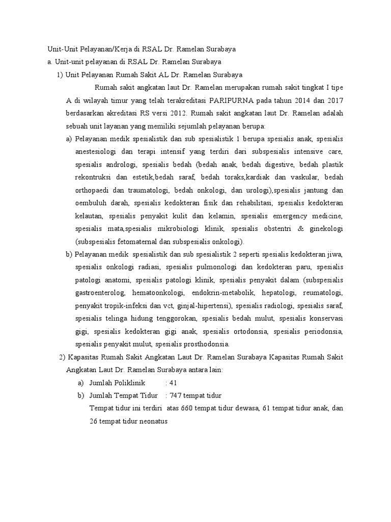 Unit Pelayanan RSAL Dr. Ramelan Surabaya | PDF | Sains & Matematika