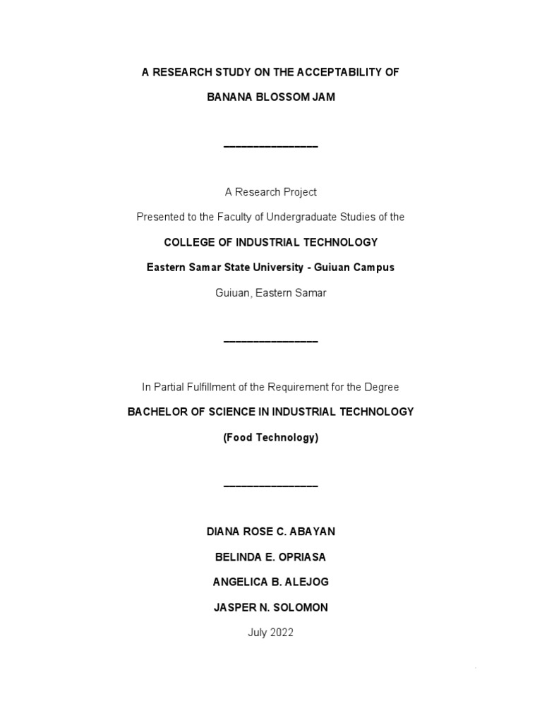 BANANA BLOSSOM JAM The Research Project CLEAN SHEET PDF Banana