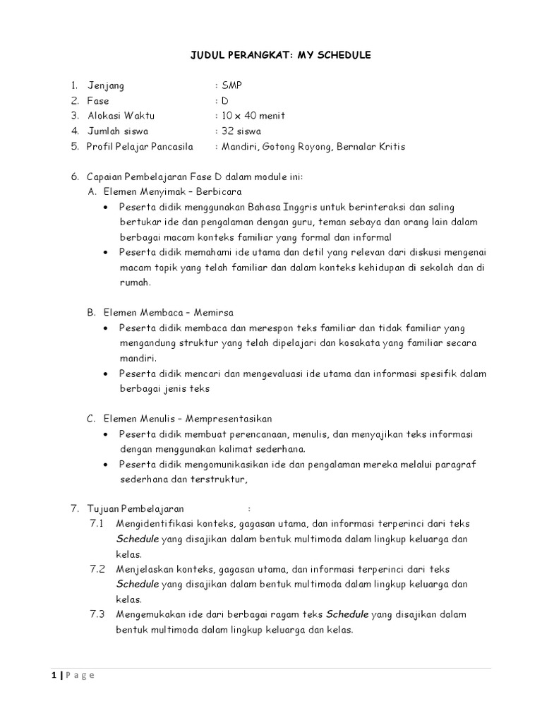 Modul ajar bahasa inggris my schedule fase d pdf