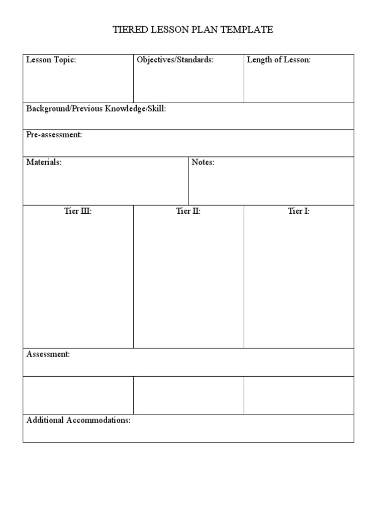 tiered instruction template