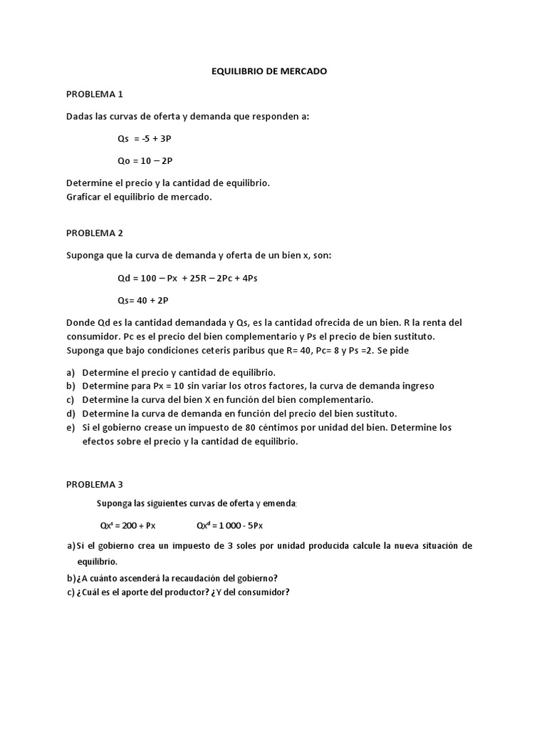 Análisis de Equilibrio de Mercado | PDF | Oferta y demanda | Oferta ...