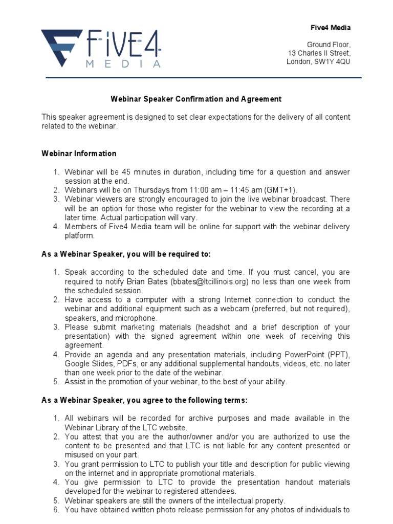 Webinar Speaker Confirmation and Agreement | PDF | Web Conferencing ...