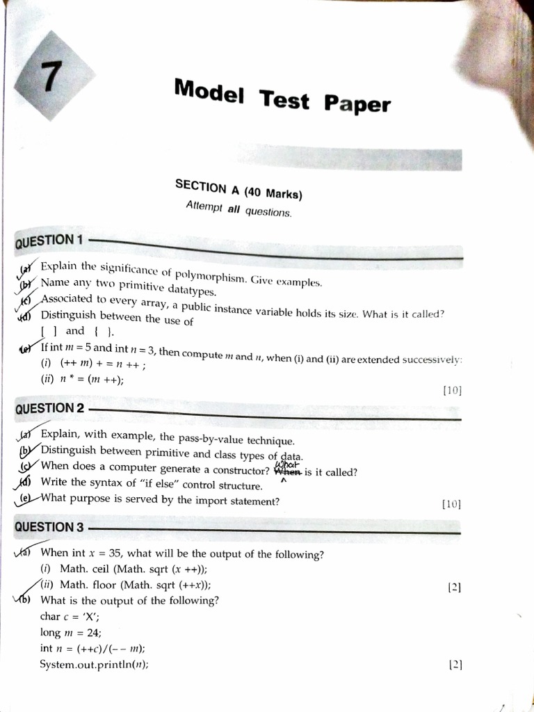 Computer Test Paper For Icse 10 PDF Computer Programming Software