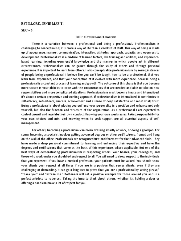 Understanding Professionalism in Work | PDF | Experience | Learning