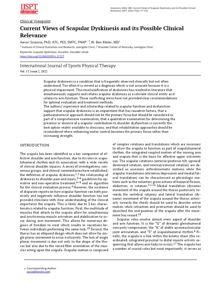 Scapular Dyskinesis: Clinical Insights | PDF | Anatomical Terms Of ...