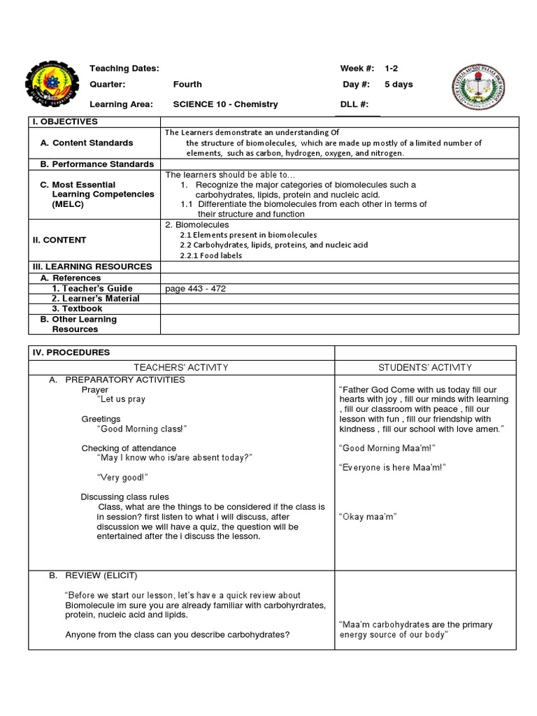 Biomolecules Lesson Plan Detailed PDF Carbohydrates Biomolecules